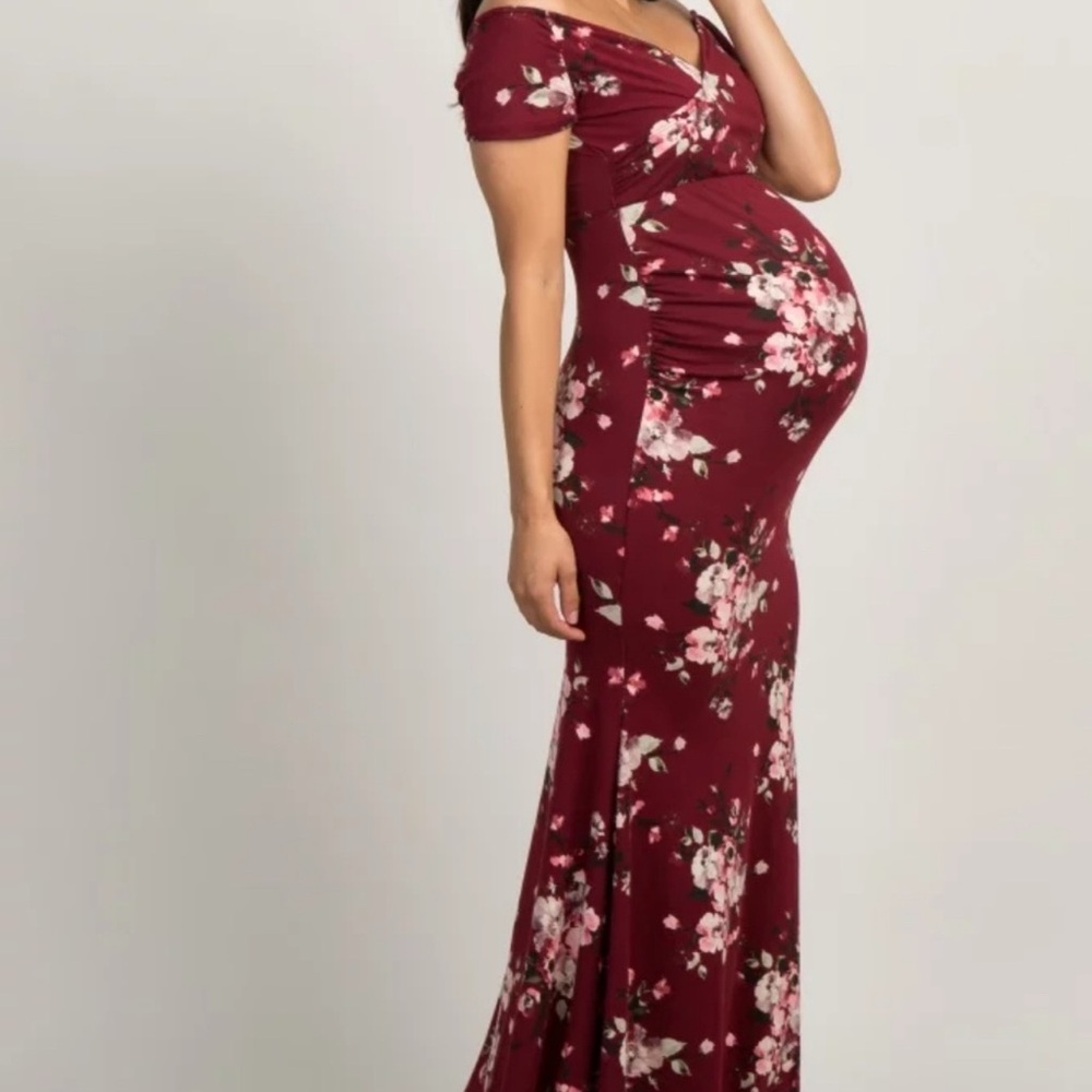 Pinkblush Floral Burgundy Maternity Maxi Dress